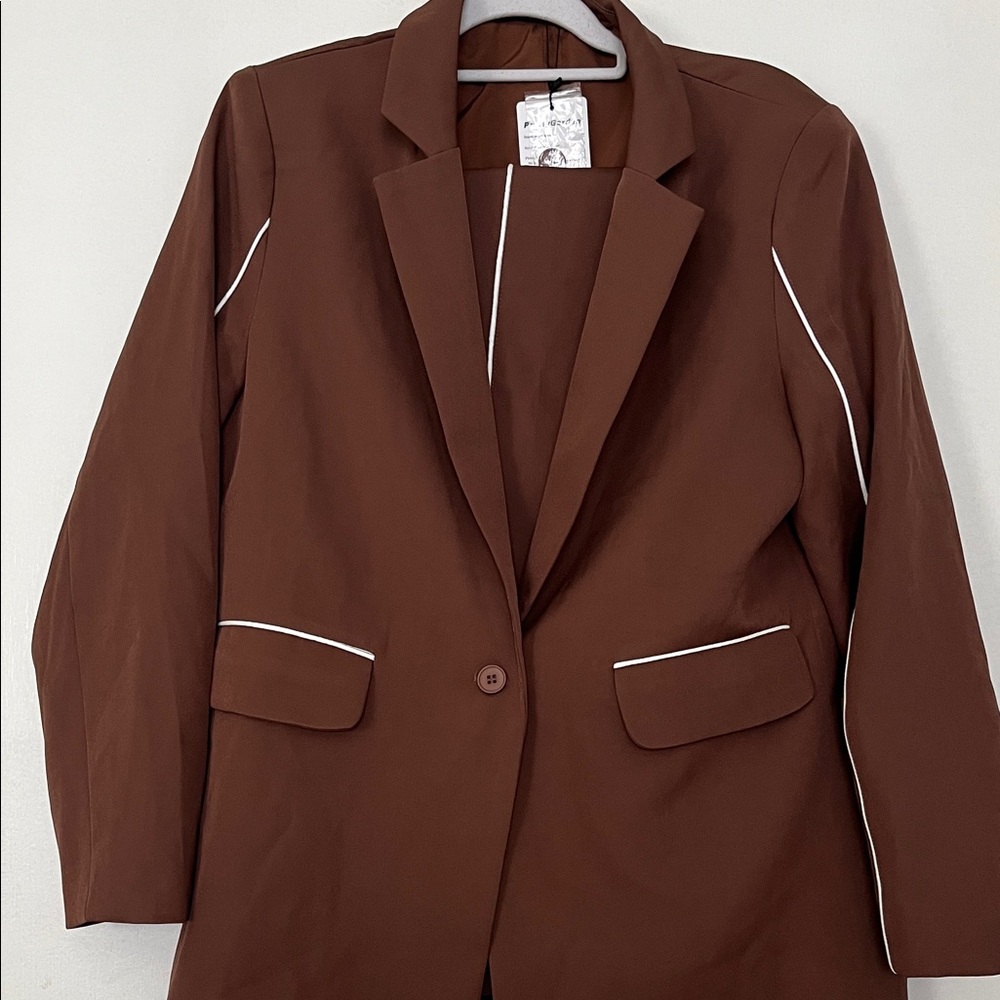 Brown Women's 2 pc Pant Suit with White Accents